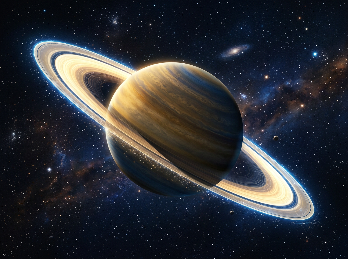 Saturn with rings close up